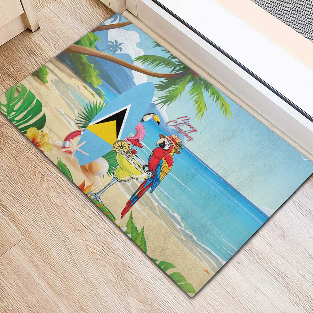 Saint Lucia Christmas Rubber Doormat Chill Macaw Parrot Caribbean Tropical Style - Wonder Print Shop