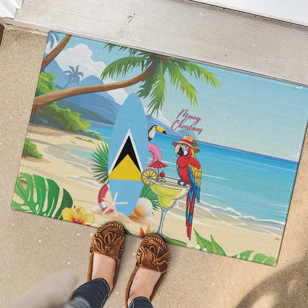 Saint Lucia Christmas Rubber Doormat Chill Macaw Parrot Caribbean Tropical Style - Wonder Print Shop