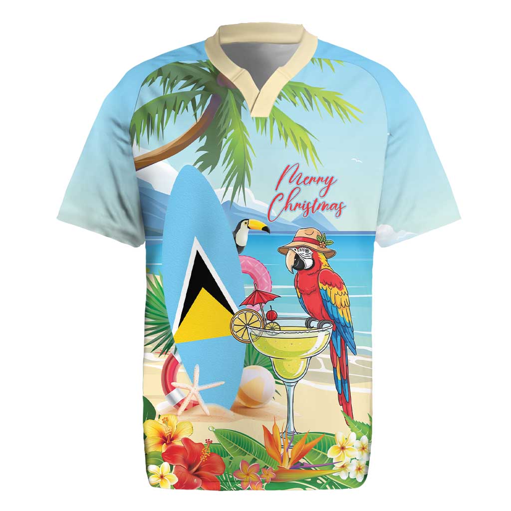 Personalized Saint Lucia Christmas Rugby Jersey Chill Macaw Parrot Caribbean Tropical Style - Wonder Print Shop