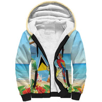Personalized Saint Lucia Christmas Sherpa Hoodie Chill Macaw Parrot Caribbean Tropical Style - Wonder Print Shop