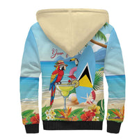 Personalized Saint Lucia Christmas Sherpa Hoodie Chill Macaw Parrot Caribbean Tropical Style - Wonder Print Shop