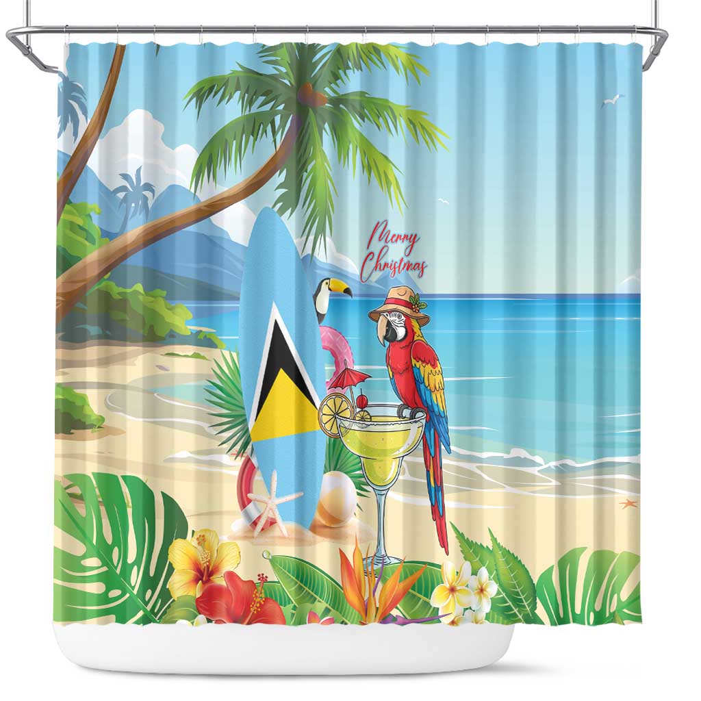 Saint Lucia Christmas Shower Curtain Chill Macaw Parrot Caribbean Tropical Style - Wonder Print Shop