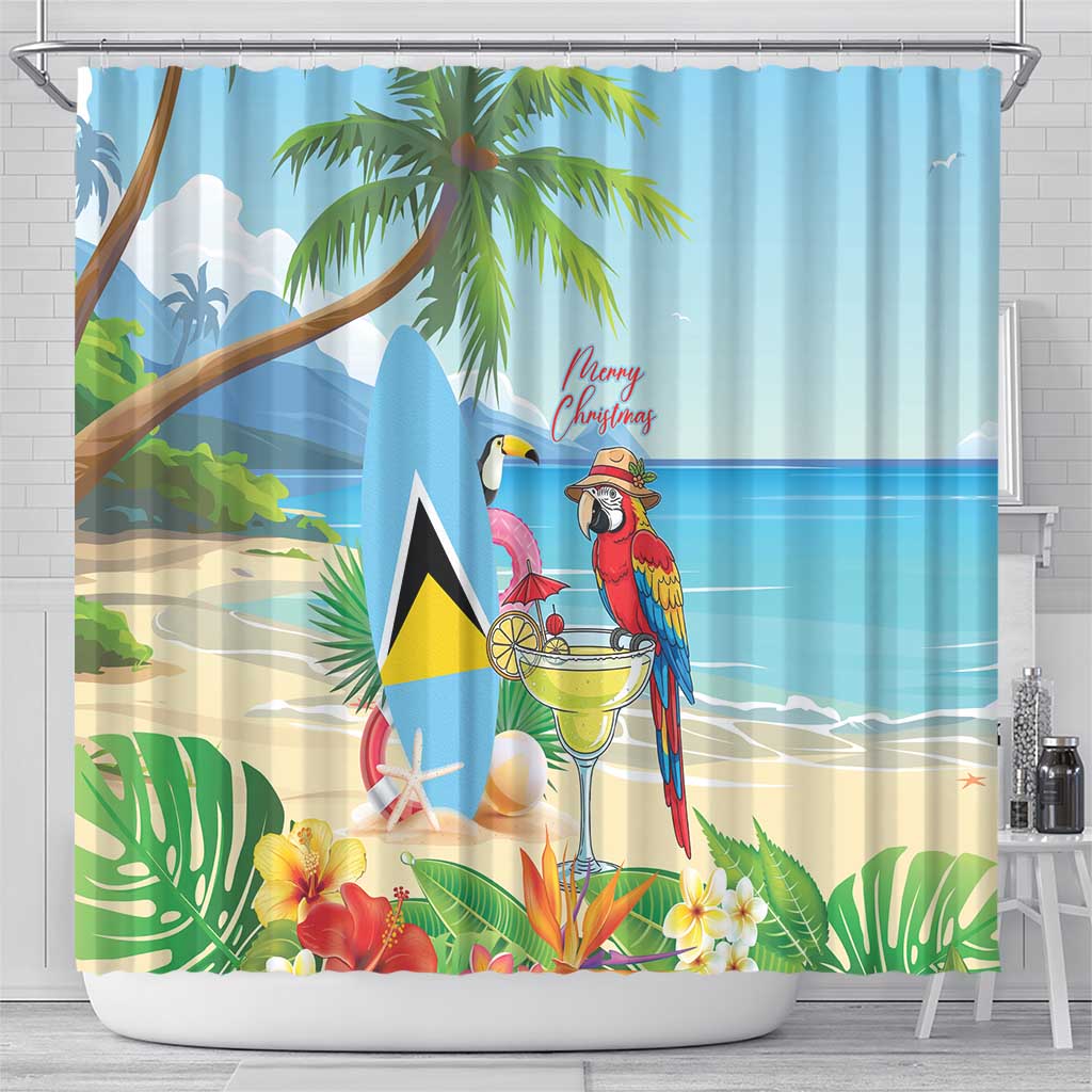 Saint Lucia Christmas Shower Curtain Chill Macaw Parrot Caribbean Tropical Style - Wonder Print Shop