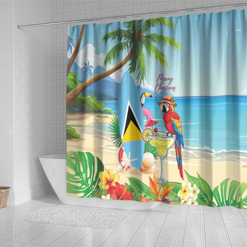 Saint Lucia Christmas Shower Curtain Chill Macaw Parrot Caribbean Tropical Style - Wonder Print Shop