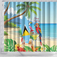 Saint Lucia Christmas Shower Curtain Chill Macaw Parrot Caribbean Tropical Style - Wonder Print Shop