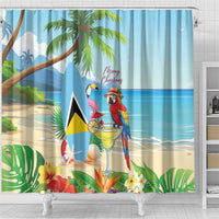 Saint Lucia Christmas Shower Curtain Chill Macaw Parrot Caribbean Tropical Style - Wonder Print Shop