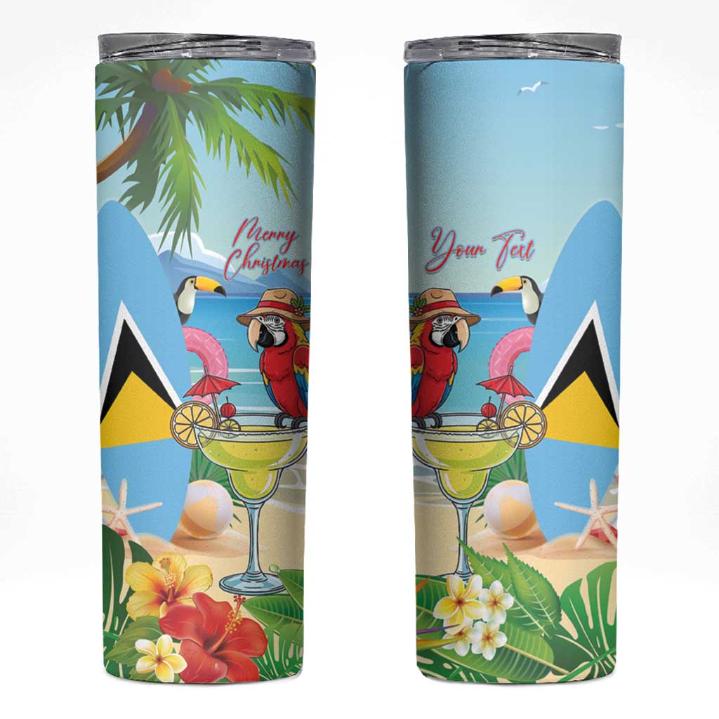 Personalized Saint Lucia Christmas Skinny Tumbler Chill Macaw Parrot Caribbean Tropical Style - Wonder Print Shop