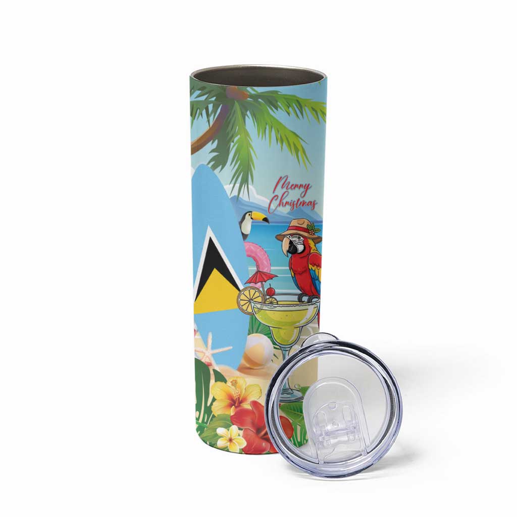 Personalized Saint Lucia Christmas Skinny Tumbler Chill Macaw Parrot Caribbean Tropical Style - Wonder Print Shop