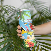 Personalized Saint Lucia Christmas Skinny Tumbler Chill Macaw Parrot Caribbean Tropical Style - Wonder Print Shop