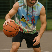 Personalized Saint Lucia Christmas Sleeveless Hoodie Chill Macaw Parrot Caribbean Tropical Style - Wonder Print Shop