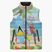Personalized Saint Lucia Christmas Sleeveless Puffer Jacket Chill Macaw Parrot Caribbean Tropical Style - Wonder Print Shop