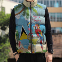 Personalized Saint Lucia Christmas Sleeveless Puffer Jacket Chill Macaw Parrot Caribbean Tropical Style - Wonder Print Shop