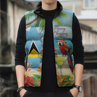 Personalized Saint Lucia Christmas Sleeveless Puffer Jacket Chill Macaw Parrot Caribbean Tropical Style - Wonder Print Shop