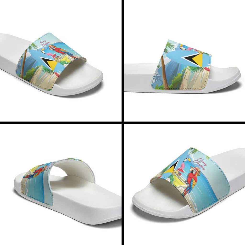 Saint Lucia Christmas Slide Sandals Chill Macaw Parrot Caribbean Tropical Style - Wonder Print Shop