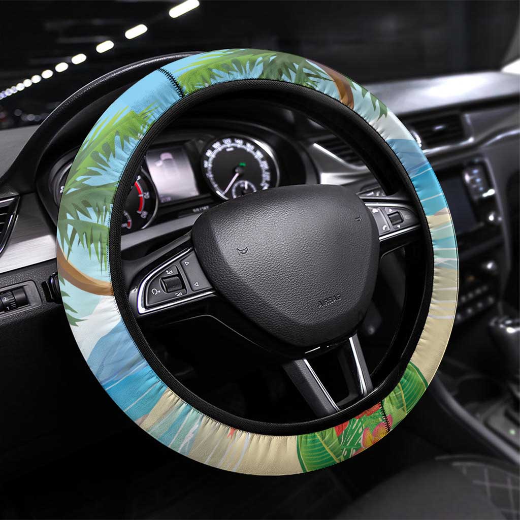 Saint Lucia Christmas Steering Wheel Cover Chill Macaw Parrot Caribbean Tropical Style - Wonder Print Shop