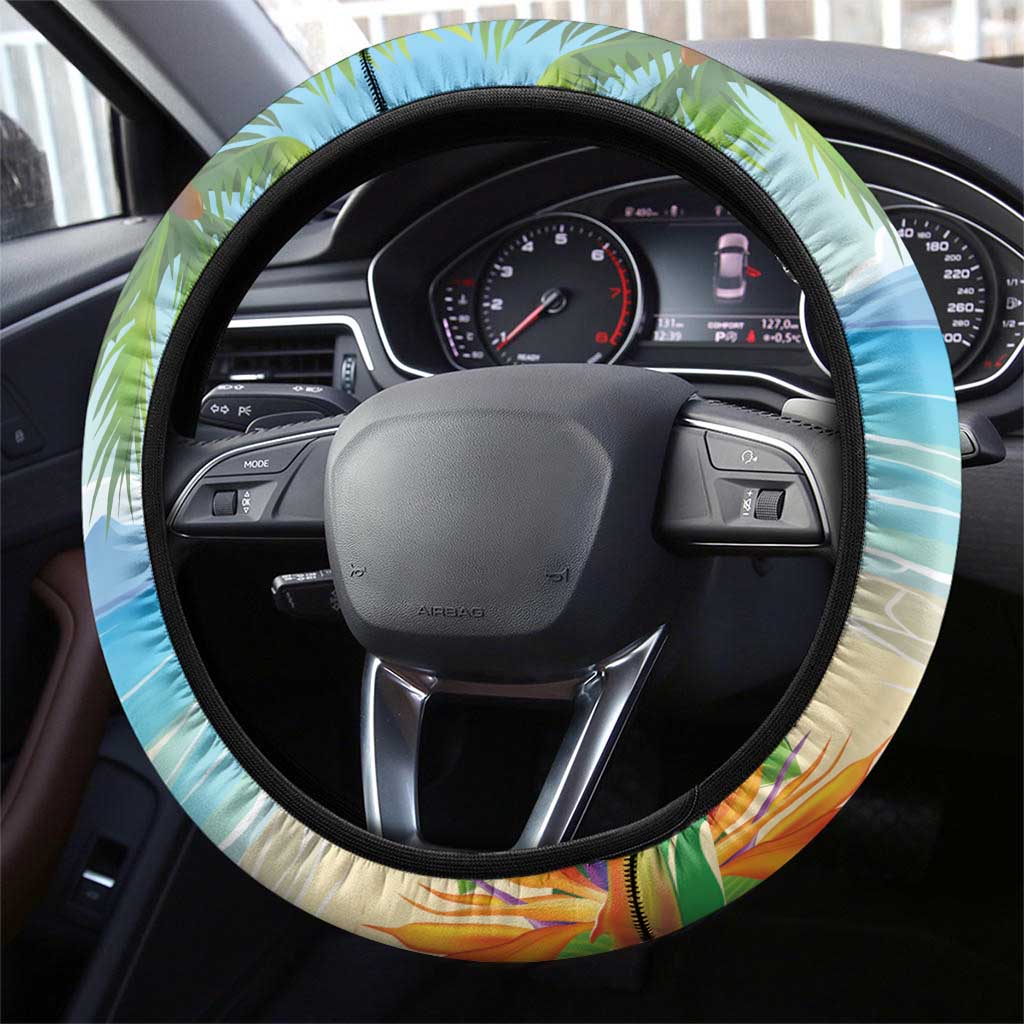 Saint Lucia Christmas Steering Wheel Cover Chill Macaw Parrot Caribbean Tropical Style - Wonder Print Shop