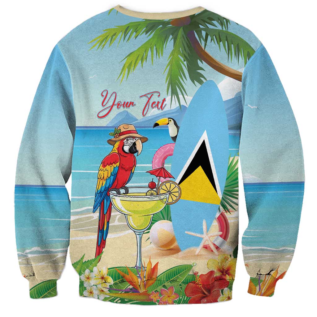Personalized Saint Lucia Christmas Sweatshirt Chill Macaw Parrot Caribbean Tropical Style - Wonder Print Shop
