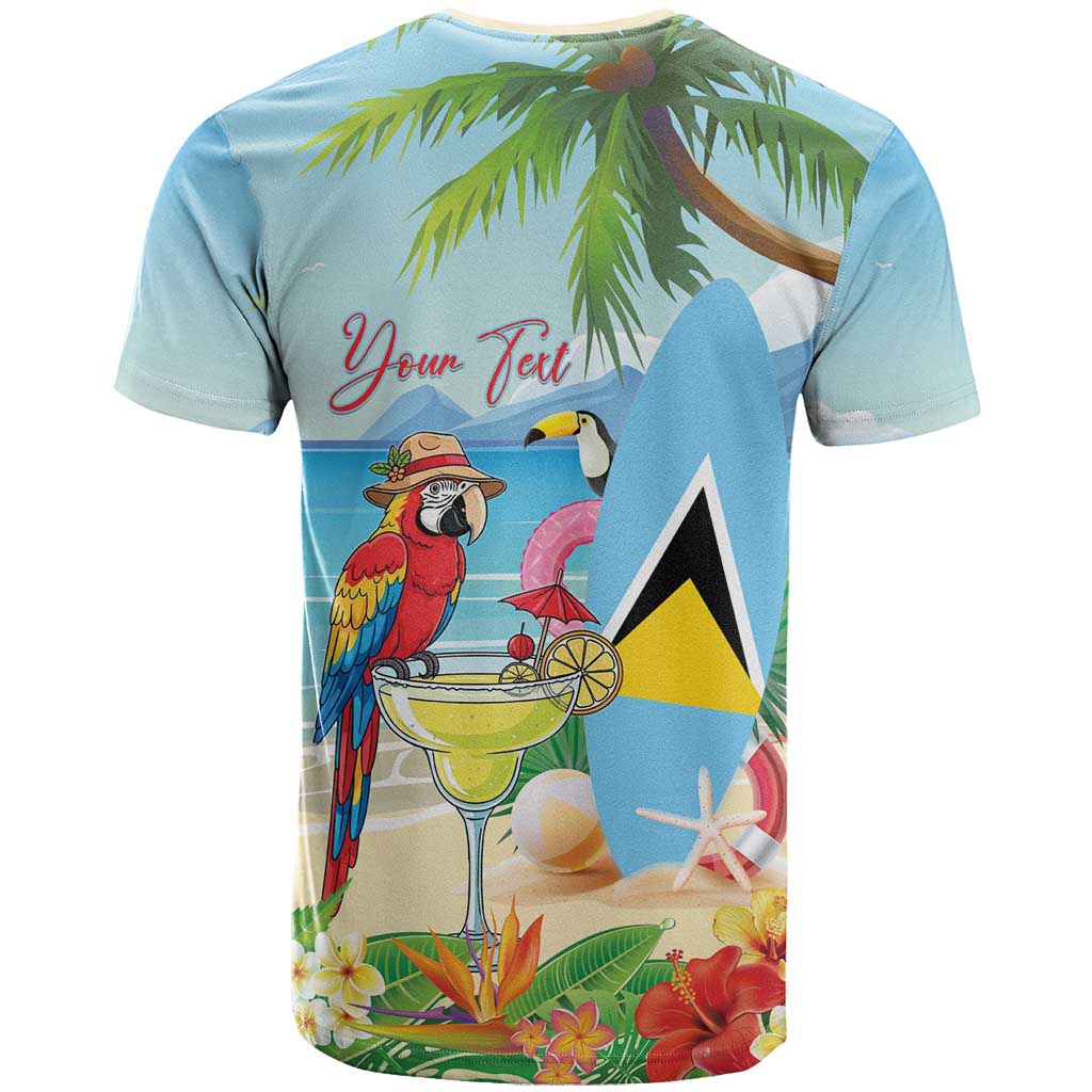 Personalized Saint Lucia Christmas T Shirt Chill Macaw Parrot Caribbean Tropical Style - Wonder Print Shop