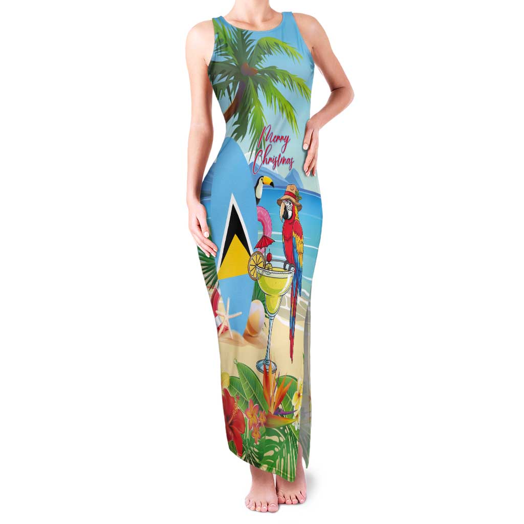 Personalized Saint Lucia Christmas Tank Maxi Dress Chill Macaw Parrot Caribbean Tropical Style - Wonder Print Shop