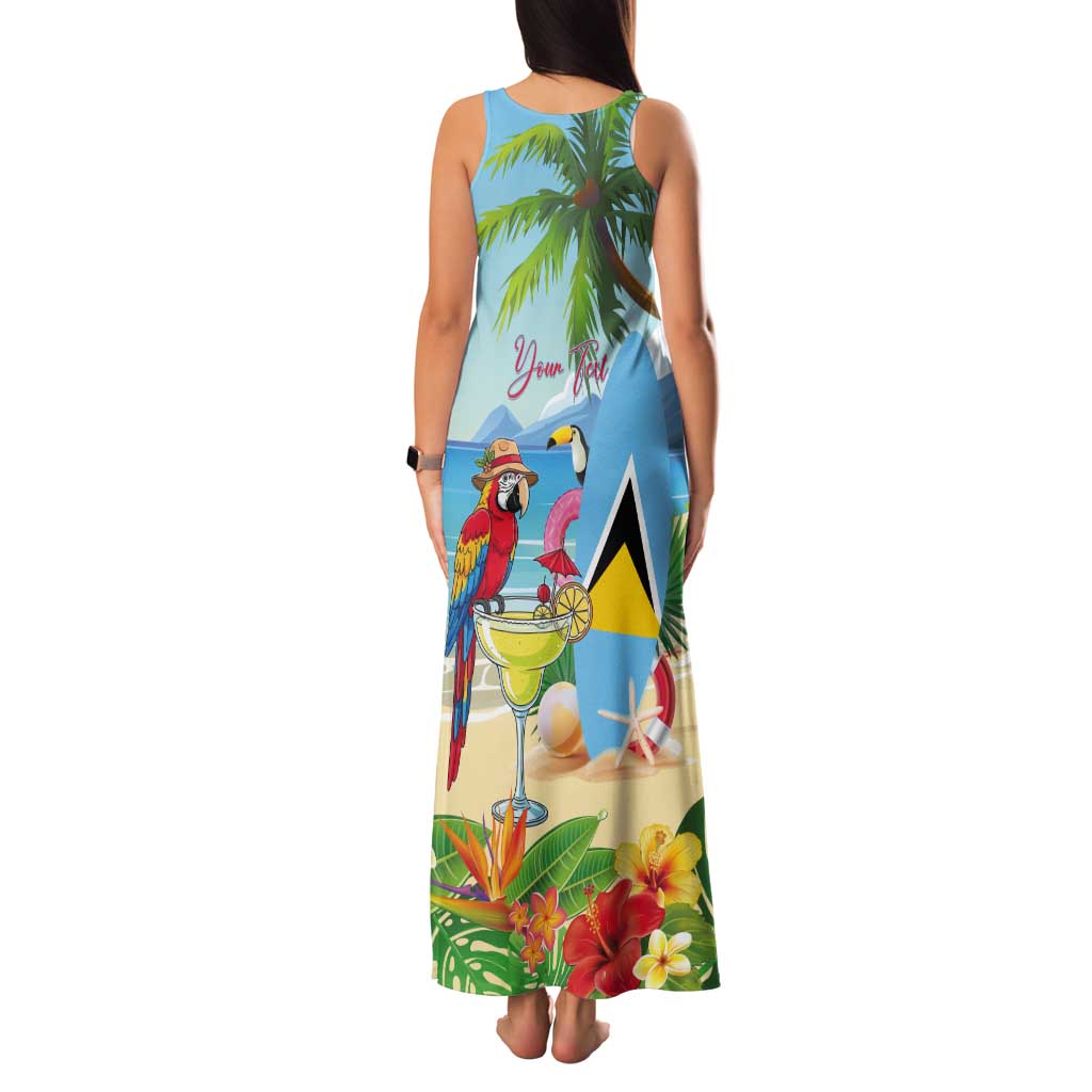 Personalized Saint Lucia Christmas Tank Maxi Dress Chill Macaw Parrot Caribbean Tropical Style - Wonder Print Shop