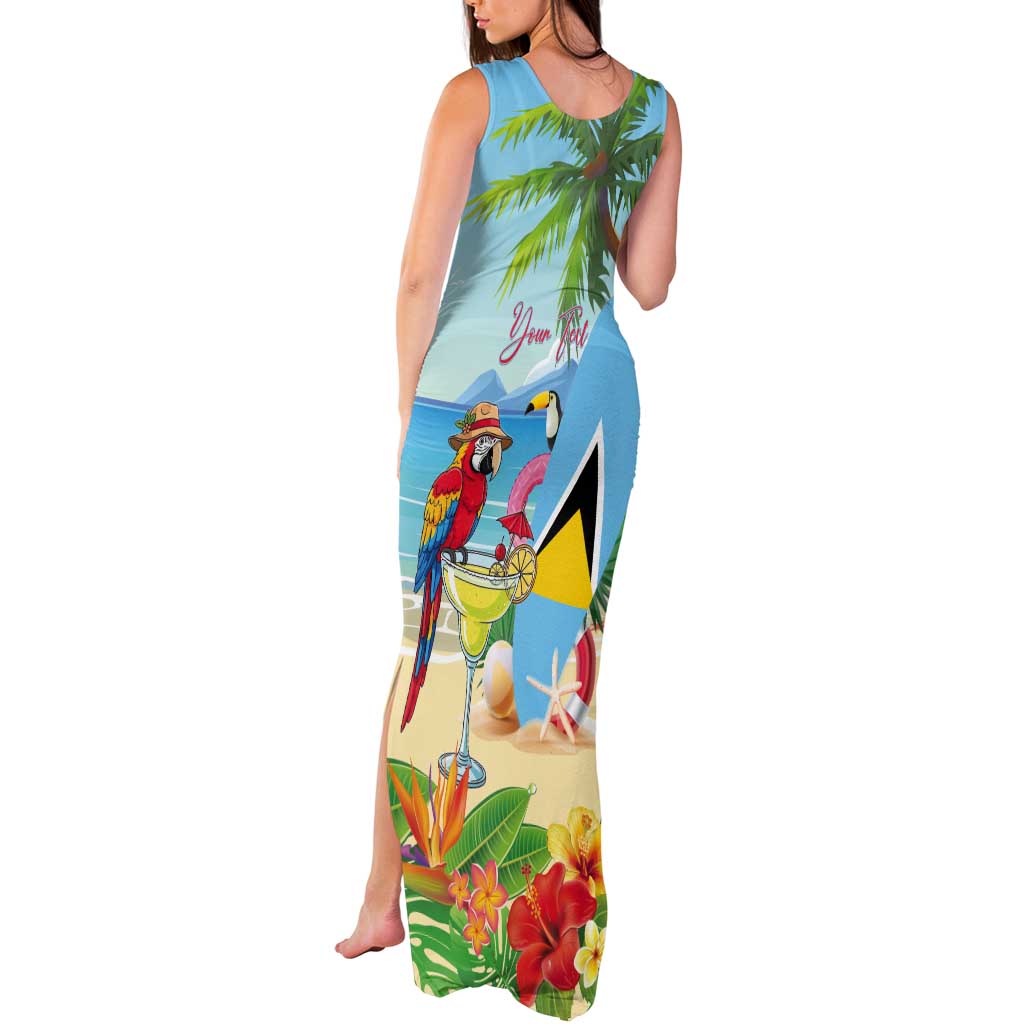 Personalized Saint Lucia Christmas Tank Maxi Dress Chill Macaw Parrot Caribbean Tropical Style - Wonder Print Shop