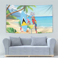 Saint Lucia Christmas Tapestry Chill Macaw Parrot Caribbean Tropical Style - Wonder Print Shop