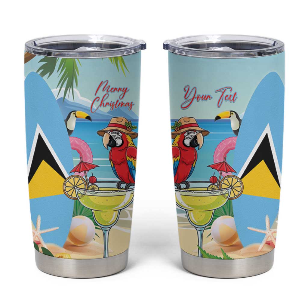 Personalized Saint Lucia Christmas Tumbler Cup Chill Macaw Parrot Caribbean Tropical Style - Wonder Print Shop