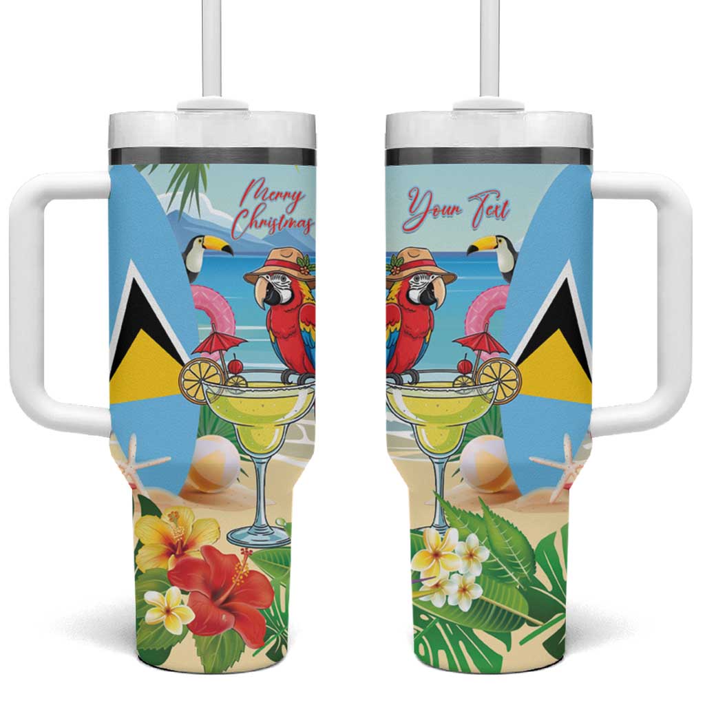 Personalized Saint Lucia Christmas Tumbler With Handle Chill Macaw Parrot Caribbean Tropical Style - Wonder Print Shop