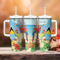 Personalized Saint Lucia Christmas Tumbler With Handle Chill Macaw Parrot Caribbean Tropical Style - Wonder Print Shop