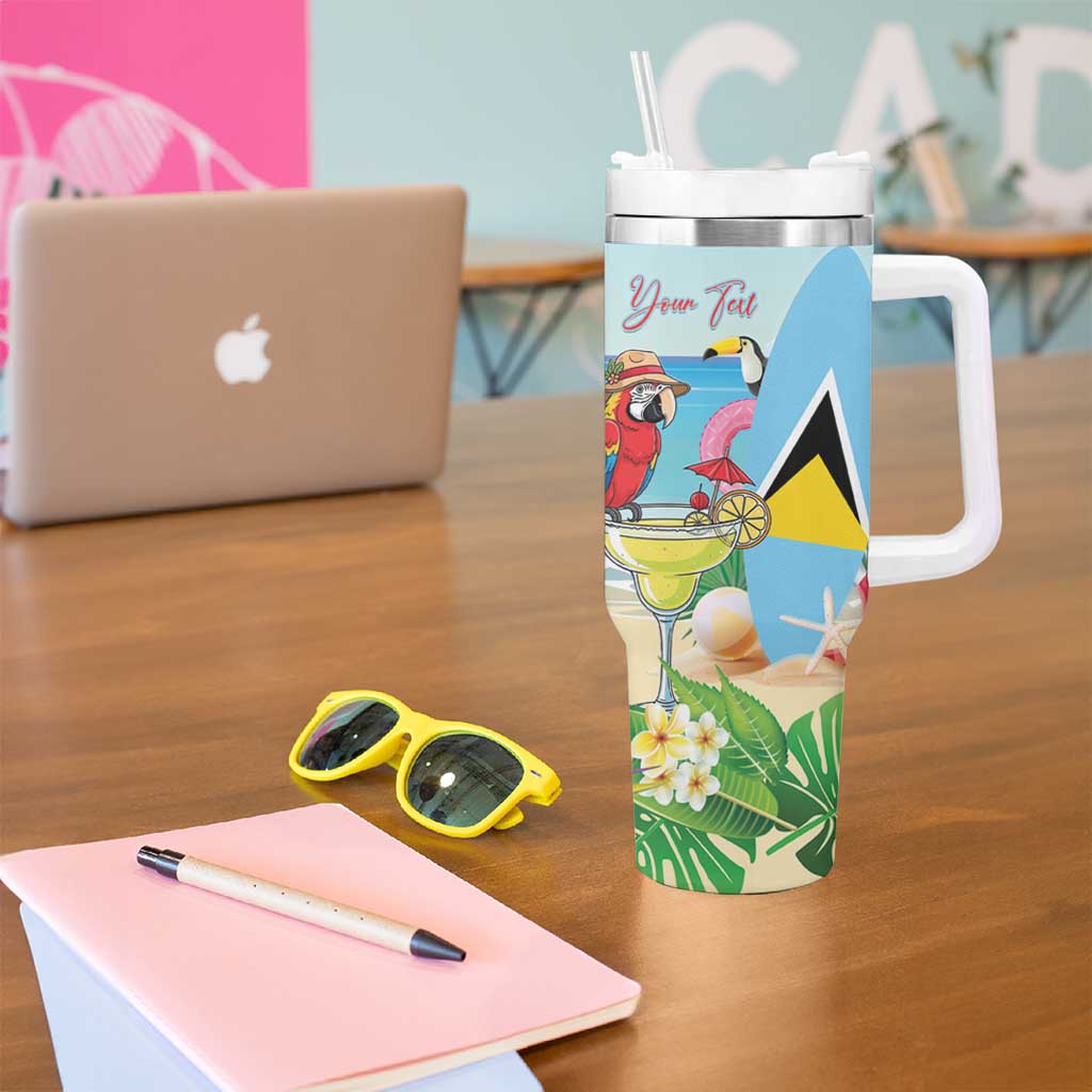 Personalized Saint Lucia Christmas Tumbler With Handle Chill Macaw Parrot Caribbean Tropical Style - Wonder Print Shop