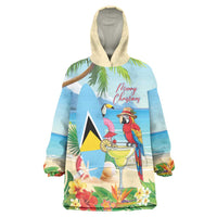 Personalized Saint Lucia Christmas Wearable Blanket Hoodie Chill Macaw Parrot Caribbean Tropical Style - Wonder Print Shop