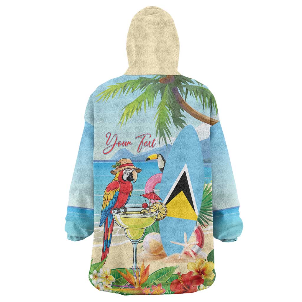 Personalized Saint Lucia Christmas Wearable Blanket Hoodie Chill Macaw Parrot Caribbean Tropical Style - Wonder Print Shop