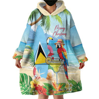 Personalized Saint Lucia Christmas Wearable Blanket Hoodie Chill Macaw Parrot Caribbean Tropical Style - Wonder Print Shop
