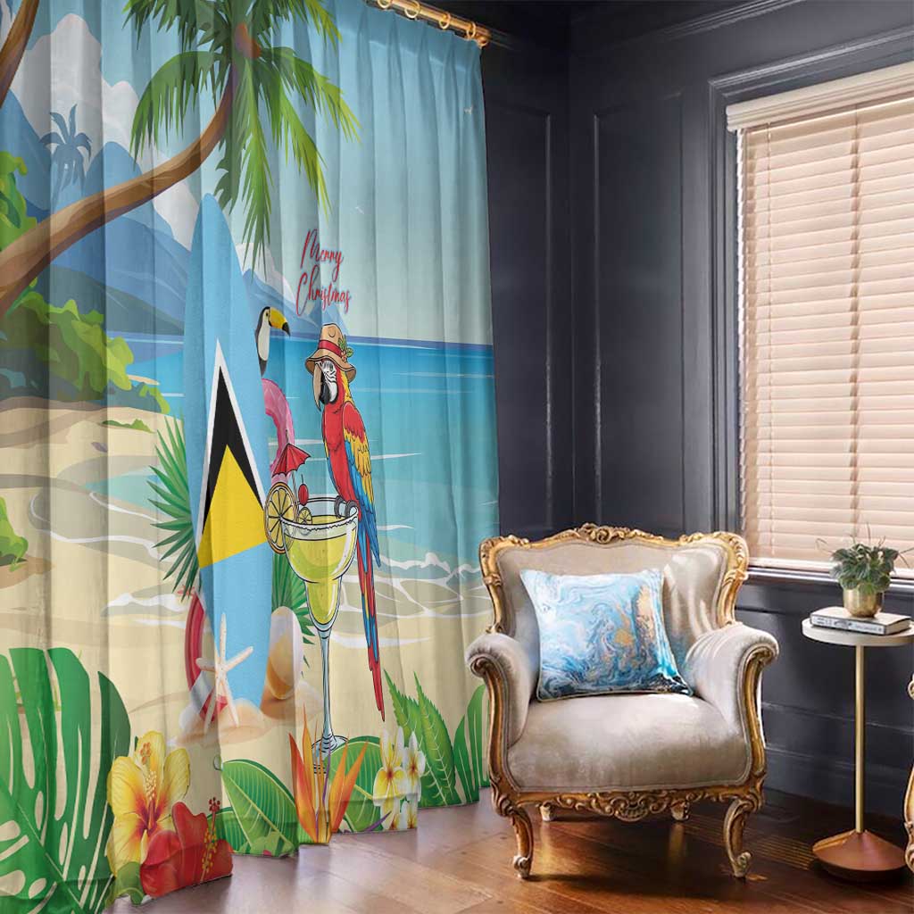 Saint Lucia Christmas Window Curtain Chill Macaw Parrot Caribbean Tropical Style - Wonder Print Shop