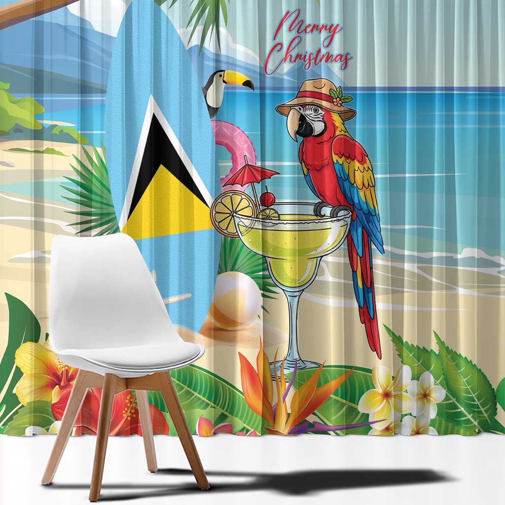 Saint Lucia Christmas Window Curtain Chill Macaw Parrot Caribbean Tropical Style - Wonder Print Shop