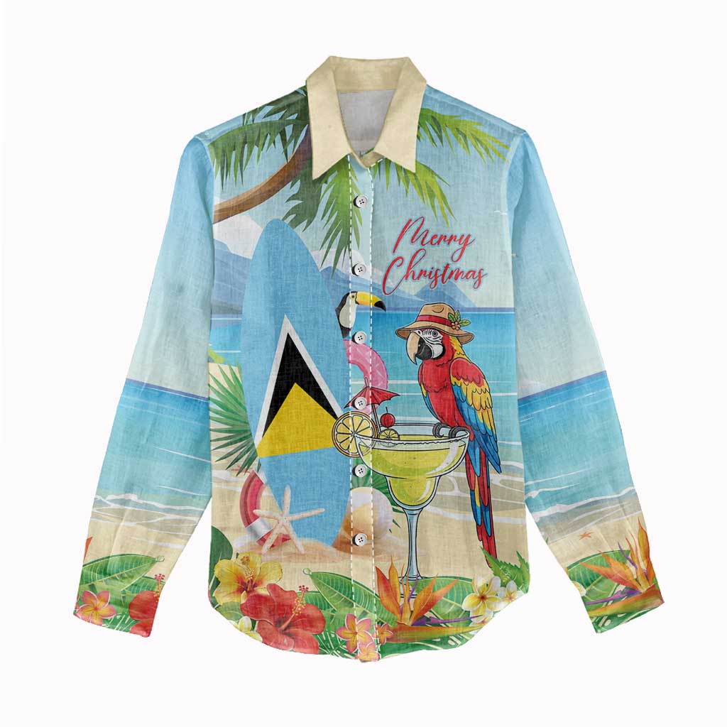 Personalized Saint Lucia Christmas Women Casual Shirt Chill Macaw Parrot Caribbean Tropical Style - Wonder Print Shop