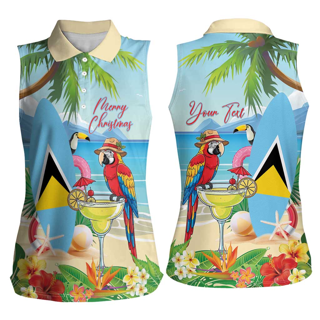 Personalized Saint Lucia Christmas Women Sleeveless Polo Shirt Chill Macaw Parrot Caribbean Tropical Style - Wonder Print Shop