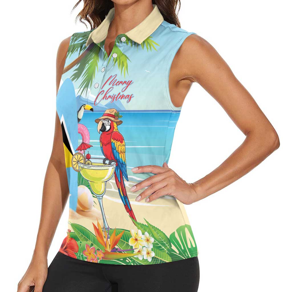 Personalized Saint Lucia Christmas Women Sleeveless Polo Shirt Chill Macaw Parrot Caribbean Tropical Style - Wonder Print Shop