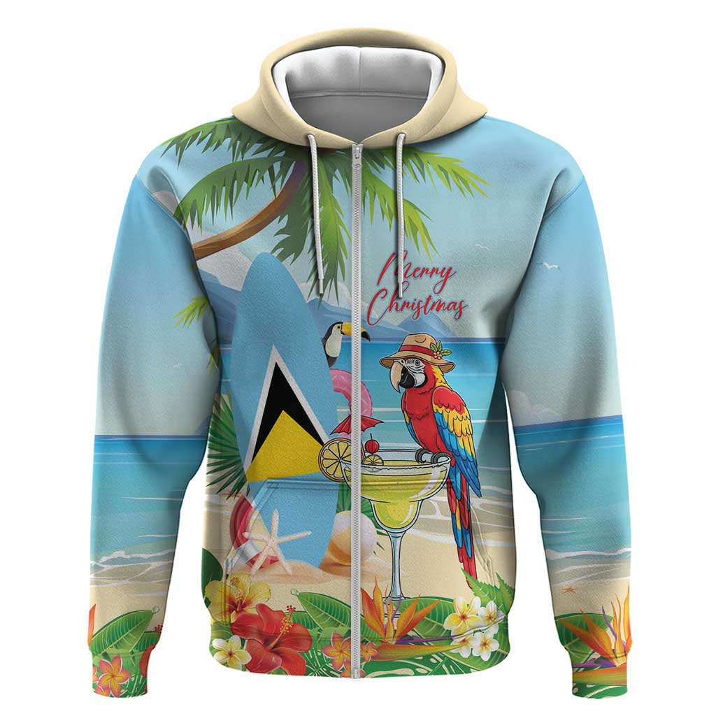Personalized Saint Lucia Christmas Zip Hoodie Chill Macaw Parrot Caribbean Tropical Style - Wonder Print Shop