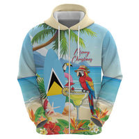 Personalized Saint Lucia Christmas Zip Hoodie Chill Macaw Parrot Caribbean Tropical Style - Wonder Print Shop