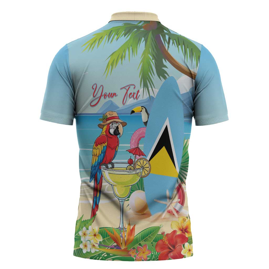 Personalized Saint Lucia Christmas Zipper Polo Shirt Chill Macaw Parrot Caribbean Tropical Style - Wonder Print Shop