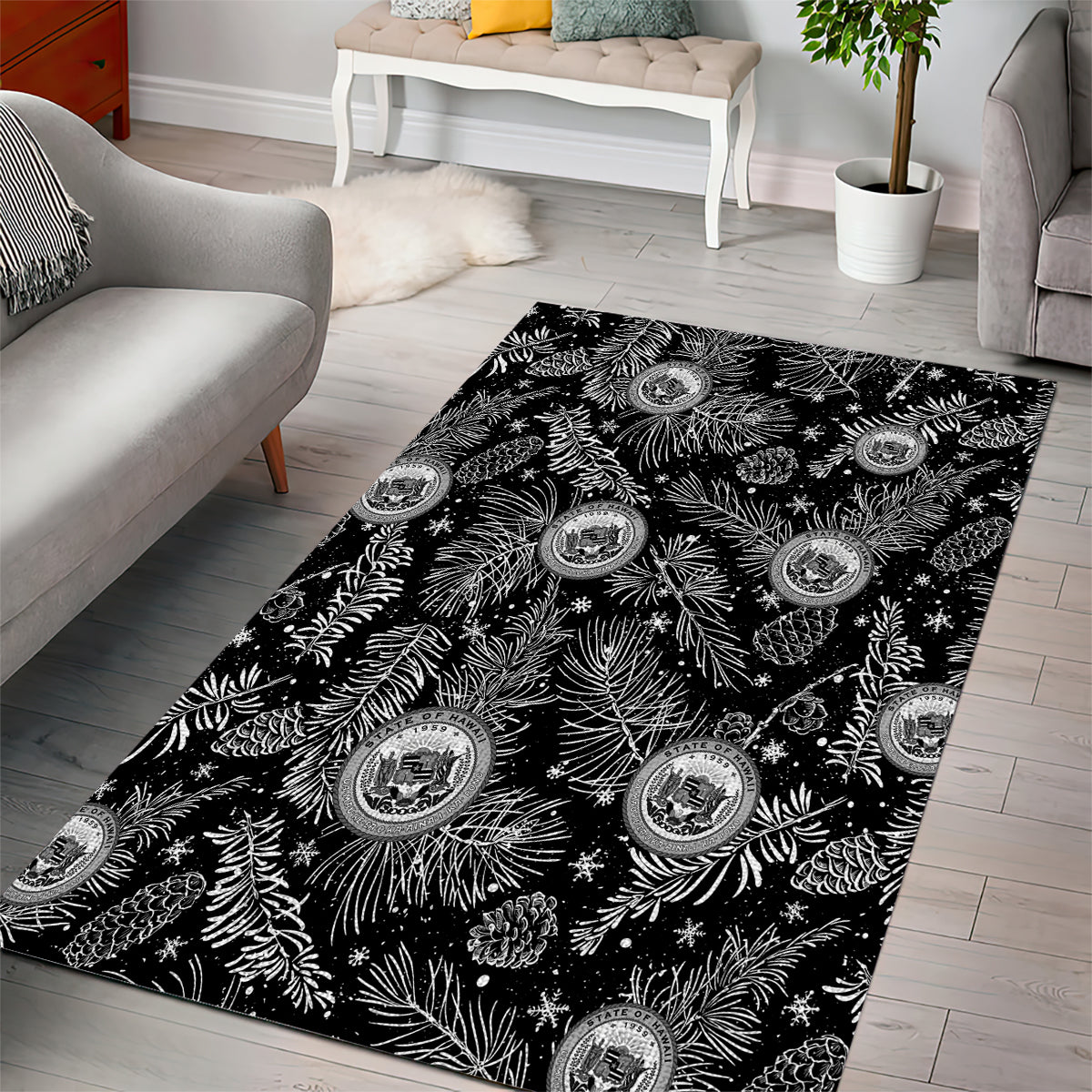 Hawaii Christmas Area Rug Tropical Style With Coat Of Arms - Wonder Print Shop