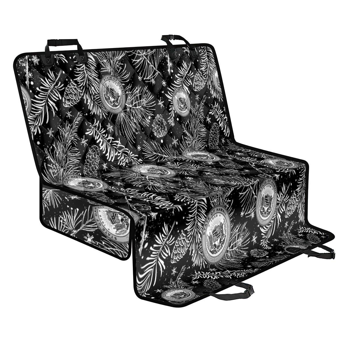 Hawaii Christmas Back Car Seat Cover Tropical Style With Coat Of Arms - Wonder Print Shop