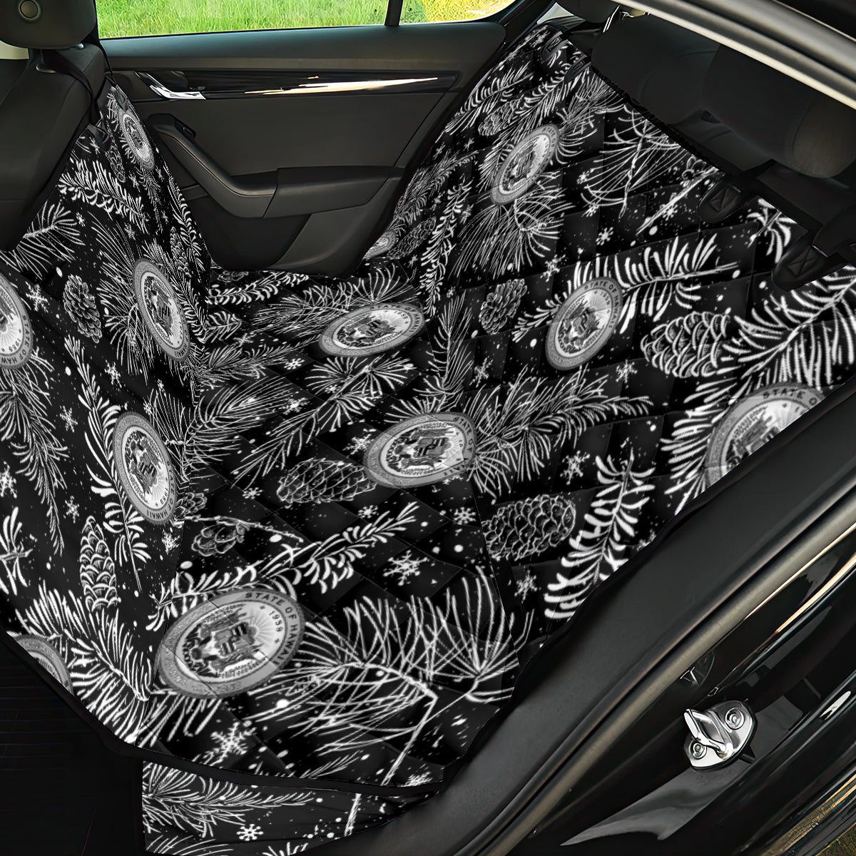Hawaii Christmas Back Car Seat Cover Tropical Style With Coat Of Arms - Wonder Print Shop