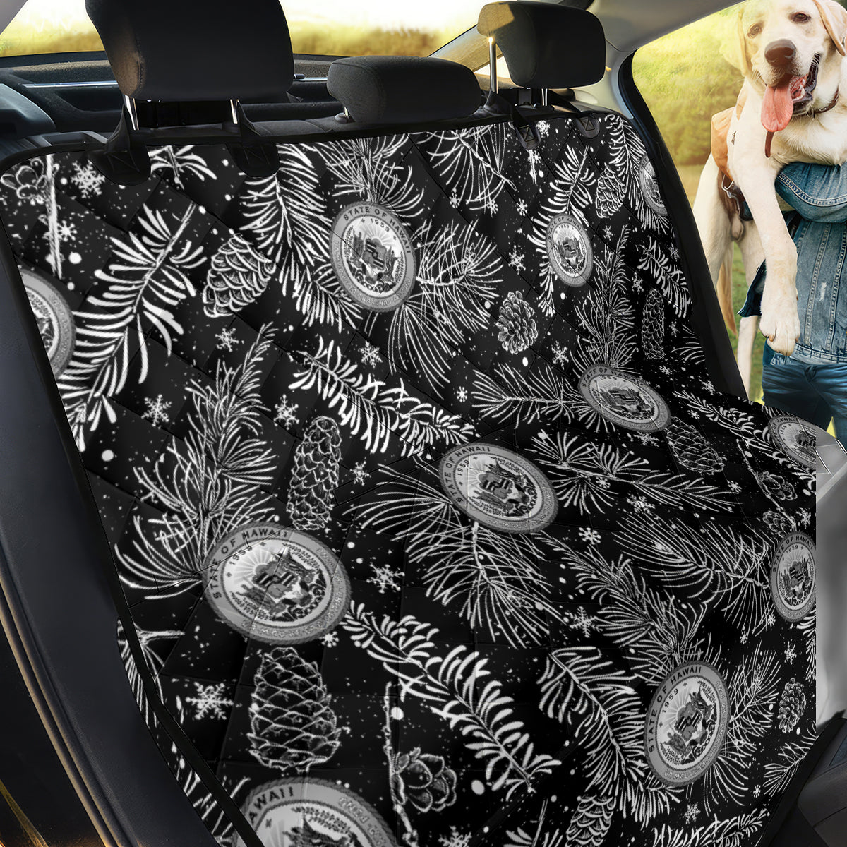 Hawaii Christmas Back Car Seat Cover Tropical Style With Coat Of Arms - Wonder Print Shop