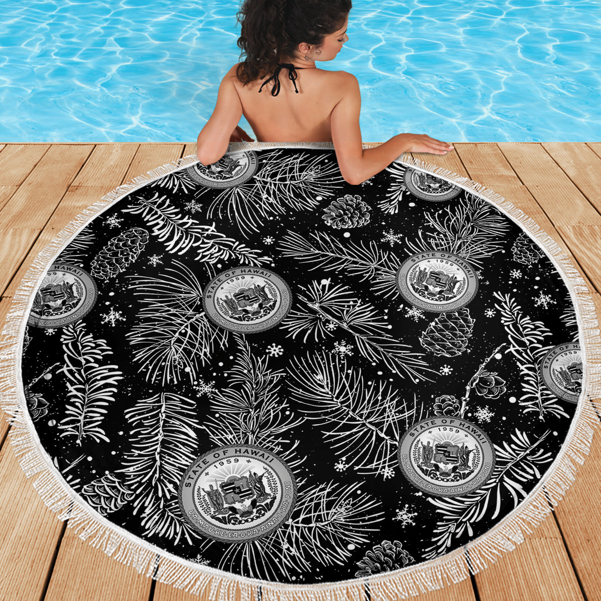 Hawaii Christmas Beach Blanket Tropical Style With Coat Of Arms - Wonder Print Shop