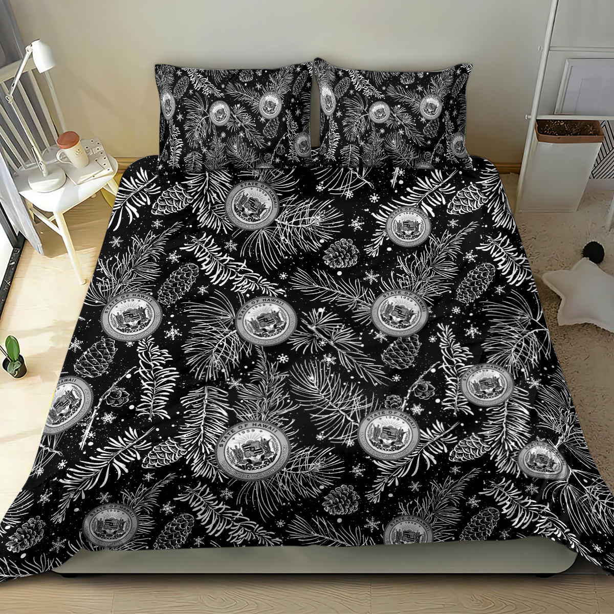 Hawaii Christmas Bedding Set Tropical Style With Coat Of Arms - Wonder Print Shop