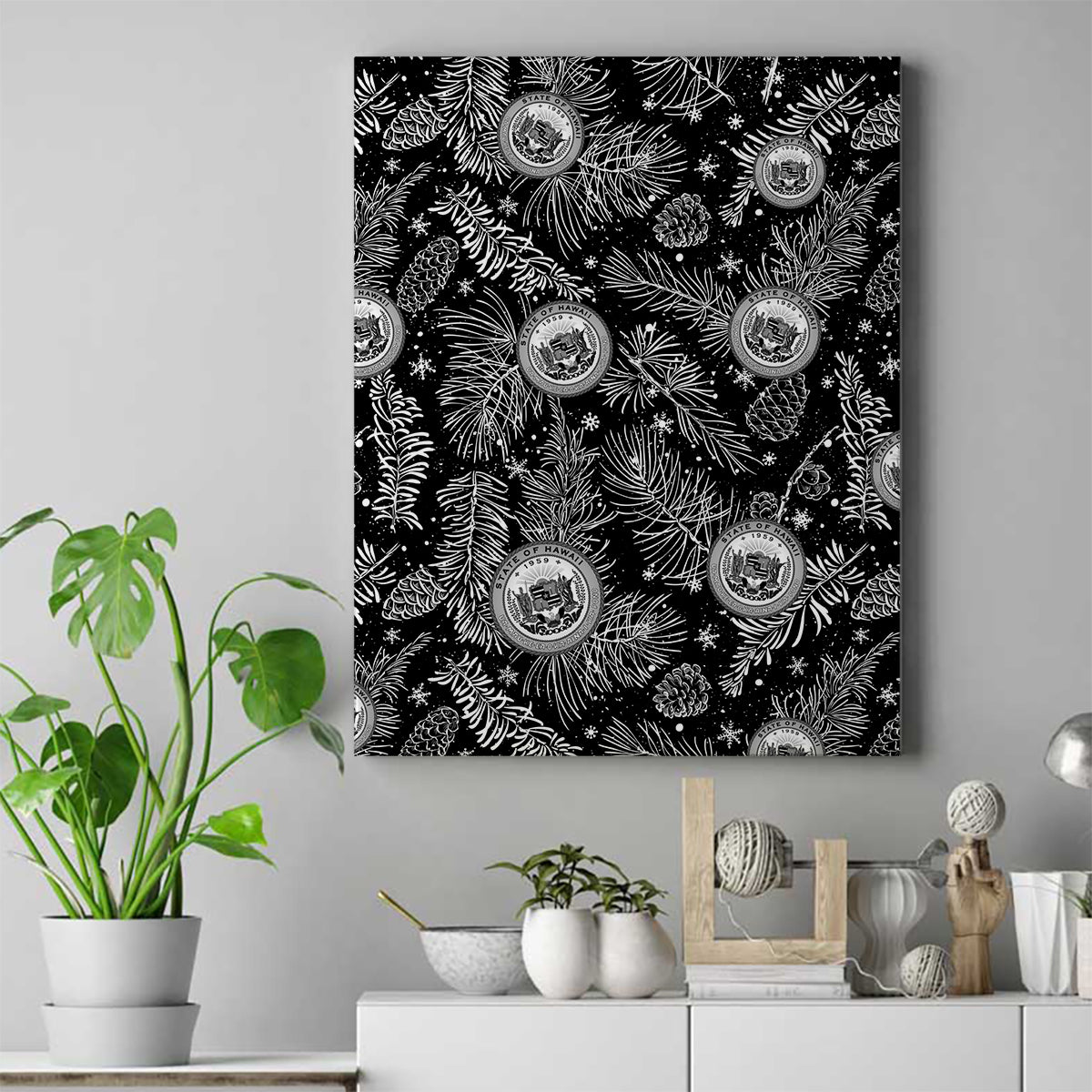 Hawaii Christmas Canvas Wall Art Tropical Style With Coat Of Arms - Wonder Print Shop