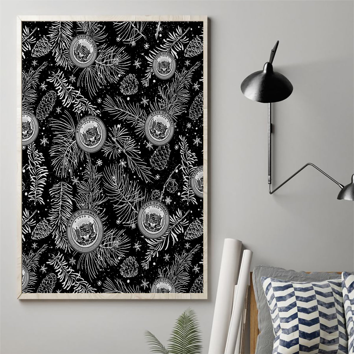 Hawaii Christmas Canvas Wall Art Tropical Style With Coat Of Arms - Wonder Print Shop