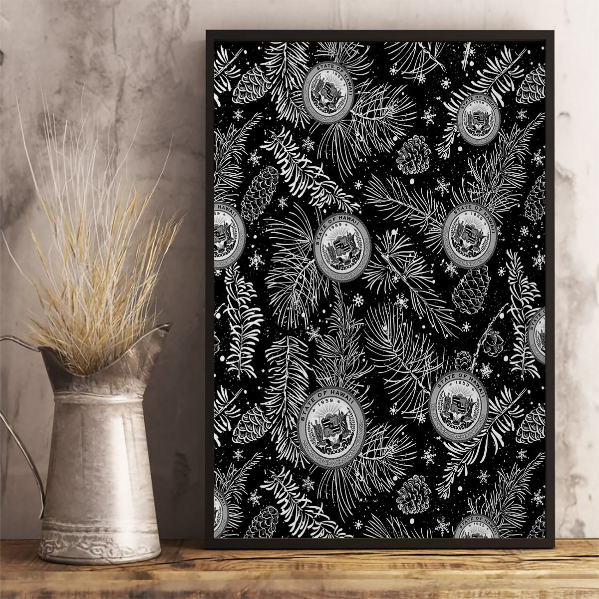 Hawaii Christmas Canvas Wall Art Tropical Style With Coat Of Arms - Wonder Print Shop